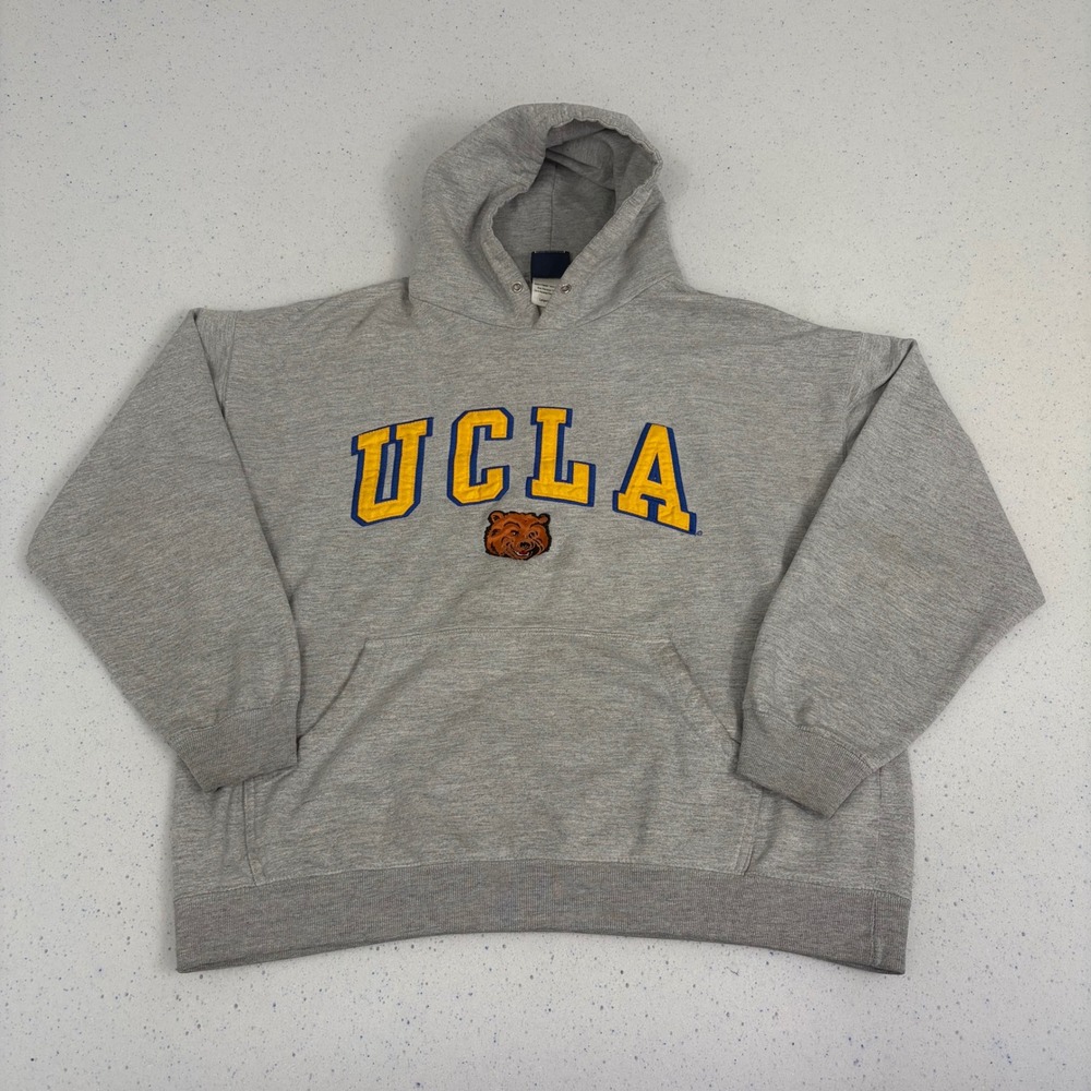 Vintage‎ UCLA Bruins Hoodie Sweatshirt 90s Embroidered Logo Bear Pullover Gray S